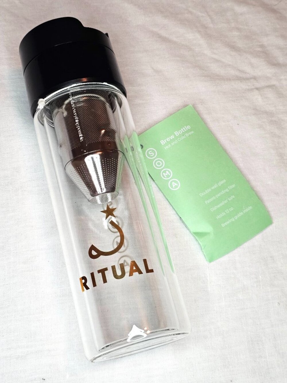 NWT 12oz 350 ml Ritual Double-Wall Glass Coffee Tea Infuser Brew Bottle